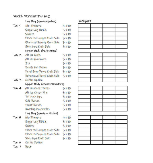 Wellness With Erika Weekly Workout Phase 2