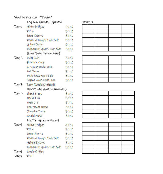 Wellness With Erika Weekly Workout Phase 1